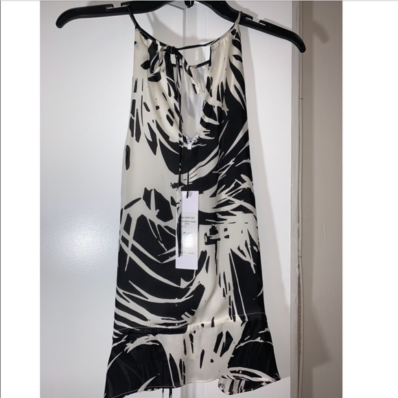 New Parker Palm Print Silk Black White Cordoba Halter Tank S ($198 Retail). - Picture 5 of 6